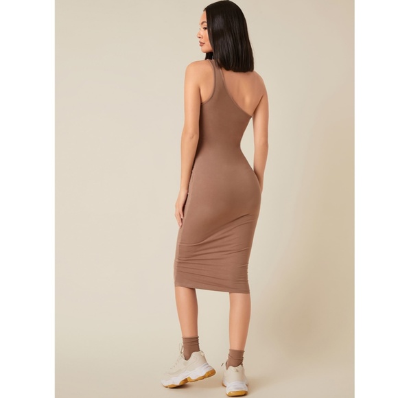 Mocha Brown Asymmetrical Pencil Dress - Picture 5 of 6